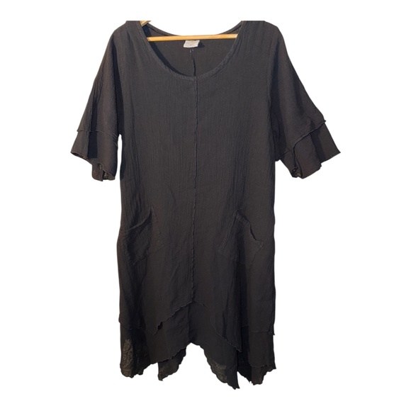 Sea Breeze Of California Black Lagenlook Gauze Dress Tiered XL - Picture 1 of 5